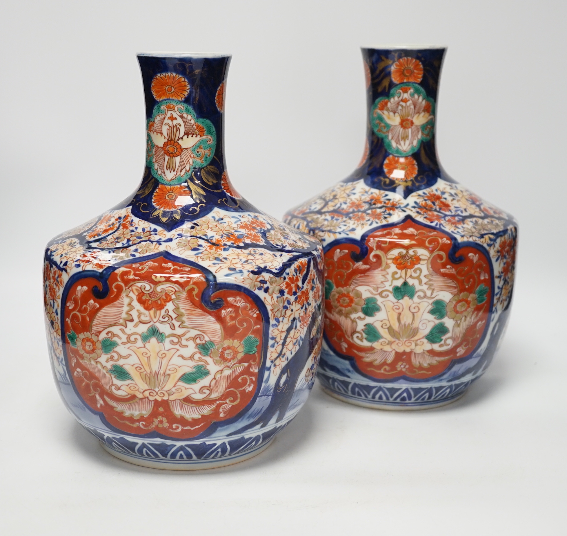 A pair of Japanese Imari vases, Meiji period, ink label to one base, 29cm high